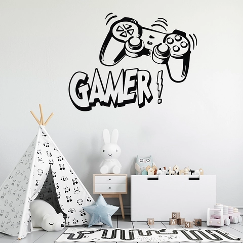 Adesivo da Parete in Vinile con Controller Gamer Removibile Impermeabile Decalcomania per Cameretta Stanza dei Giochi Soggiorno