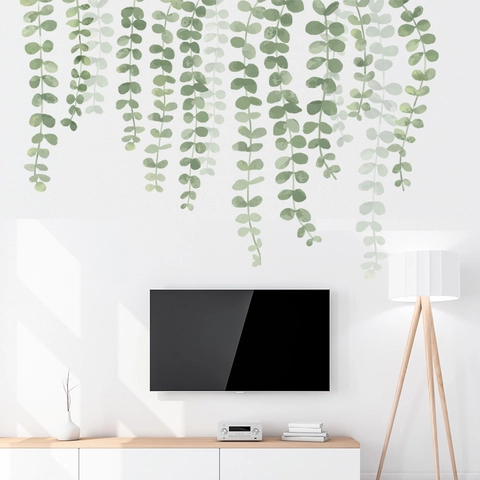 Aquarell Grüne Pflanze Eukalyptus Hängende Ranke Wandtattoo Abnehmbare PVC Wasserdichte Home Decor Aufkleber Für Wohnzimmer Schlafzimmer