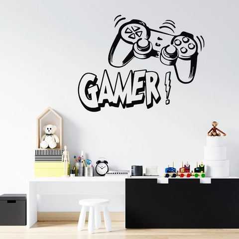 Adesivo da Parete in Vinile con Controller Gamer Removibile Impermeabile Decalcomania per Cameretta Stanza dei Giochi Soggiorno