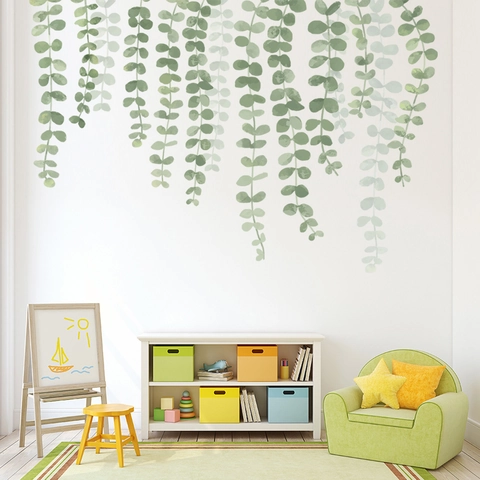 Aquarell Grüne Pflanze Eukalyptus Hängende Ranke Wandtattoo Abnehmbare PVC Wasserdichte Home Decor Aufkleber Für Wohnzimmer Schlafzimmer