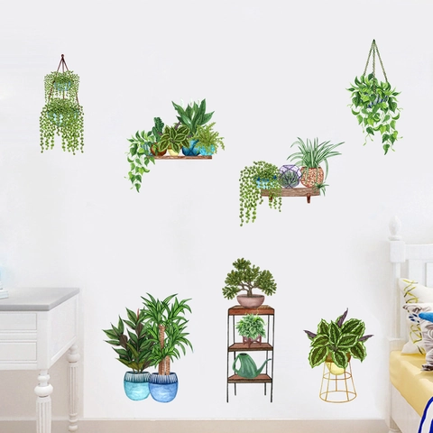 3D Plant Floral Wall Stickers PVC Waterproof Green Leaf Lotus Blue Rose Decorative Decals For Living Room Bedroom Home