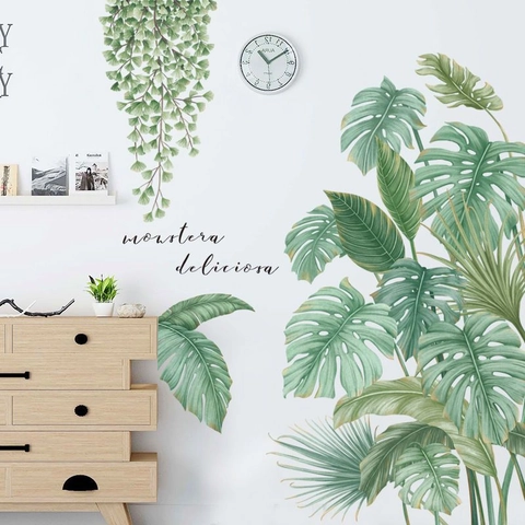 Nordic Tropische Monstera Plant Muurstickers Groene Bladeren PVC Zelfklevend Muurschildering Voor Woonkamer Slaapkamer Home Decor