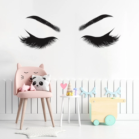Sticker Mural Artistique Cils Sourcils Yeux Imperméable PVC Décalcomanie pour Chambre Salon de Beauté Décoration Maison