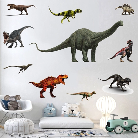 Realistic Dinosaur World World Wall Stickers For Kids Room Bedroom PVC Waterproof Removable Animal Decals Nursery Kindergarten Decor