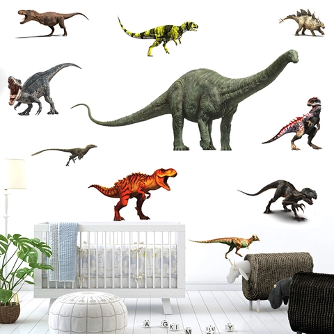 Realistic Dinosaur World World Wall Stickers For Kids Room Bedroom PVC Waterproof Removable Animal Decals Nursery Kindergarten Decor
