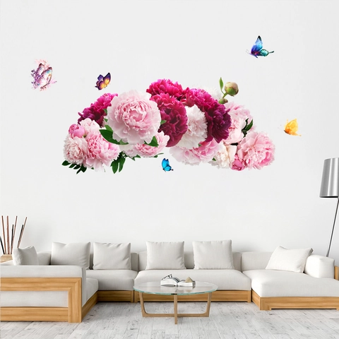 Moderne PVC Pfingstrose Schmetterling Wandaufkleber Wasserdicht Abnehmbare Blumen Dekal Für Wohnzimmer Schlafzimmer Home Dekoration