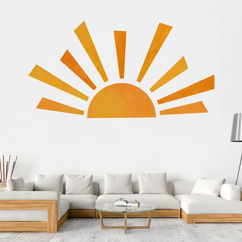 Moderner Geometrischer Sonne Wandtattoo Wasserdicht PVC Sonnenaufgang Wandsticker Abnehmbare Wandbild Für Wohnzimmer Schlafzimmer Deko