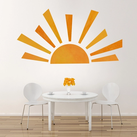 Moderner Geometrischer Sonne Wandtattoo Wasserdicht PVC Sonnenaufgang Wandsticker Abnehmbare Wandbild Für Wohnzimmer Schlafzimmer Deko