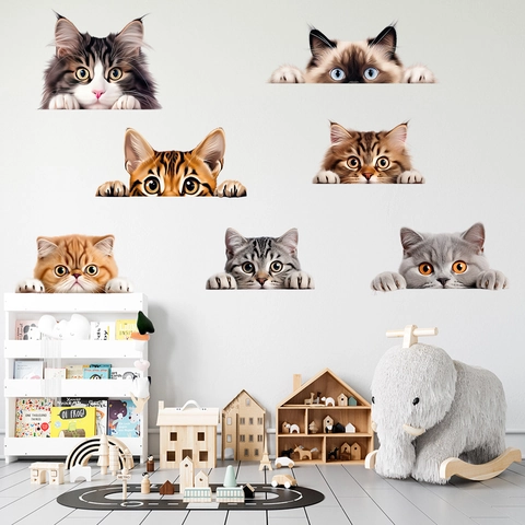 3D Cute Peeking Cat Wall Stickers For Living Room Bedroom Bathroom Waterproof PVC Removable Animal Decals DIY Home Decor