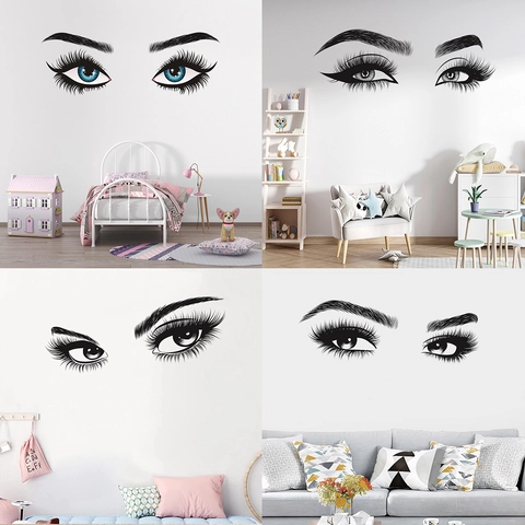 Sticker Mural Artistique Cils Sourcils Yeux Imperméable PVC Décalcomanie pour Chambre Salon de Beauté Décoration Maison