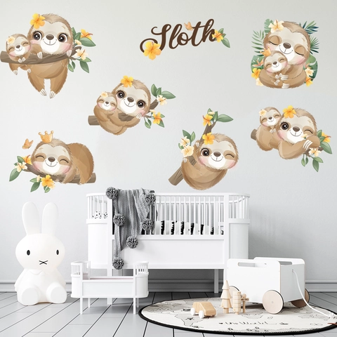 Cartoon Sloth Branch Tree Wall Sticker PVC Waterproof Nursery Kids Room Home Decor Mural Art