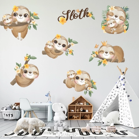 Cartoon Sloth Branch Tree Wall Sticker PVC Waterproof Nursery Kids Room Home Decor Mural Art
