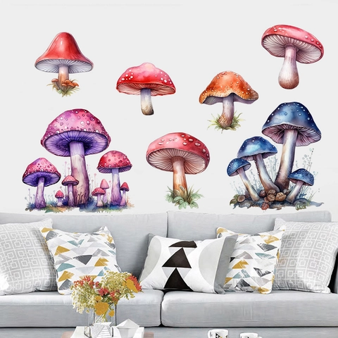 Adesivo da Parete con Funghi ad Acquerello Impermeabile PVC per Cameretta dei Bambini Soggiorno Fai da Te Murale Decorazione