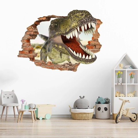 Adesivo da Parete Dinosauro 3D T-Rex Effetto Muro Rotto Realistico in PVC Autoadesivo per Cameretta e Soggiorno