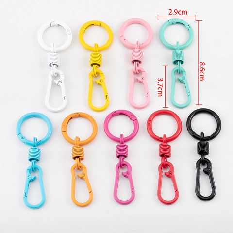 Macaron Color Alloy Spring Carabiner Keychain Hook Circle Key Ring DIY Jewelry Bag Accessory Pendant for Women Men