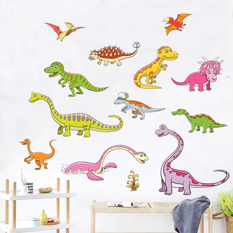 Pegatinas de Pared de Dinosaurio Animado para Habitación de Niños PVC Impermeable Removible Calcomanías de Mural de Animales