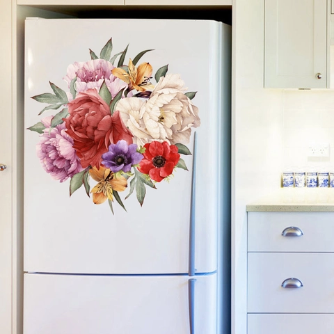 Aquarel Bloem Muursticker Pioenroos Roos Floraal Decal Waterdicht PVC Kunst Muurschildering Voor Woonkamer Slaapkamer Koelkast Decor
