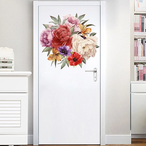 Aquarel Bloem Muursticker Pioenroos Roos Floraal Decal Waterdicht PVC Kunst Muurschildering Voor Woonkamer Slaapkamer Koelkast Decor