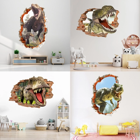 Adesivo da Parete Dinosauro 3D T-Rex Effetto Muro Rotto Realistico in PVC Autoadesivo per Cameretta e Soggiorno