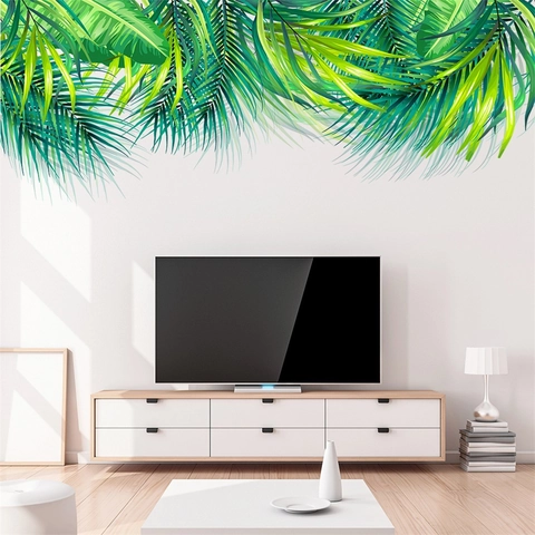 Tropische Groene Bladeren Muurstickers PVC Waterdicht Nordisch Palm Bananenbladeren Decoratieve Muurstickers Voor Woonkamer Slaapkamer Kantoor Huis Decoratie