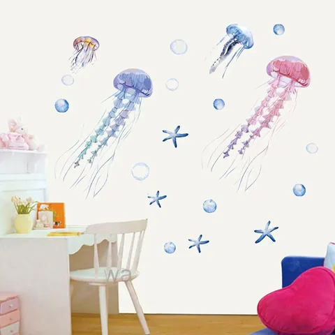 Aquarell Meereslebewesen Quallen Seesterne Wandtattoo Abnehmbare PVC Wasserdicht Wandaufkleber Für Kinderzimmer Badezimmer Schlafzimmer Home Decor