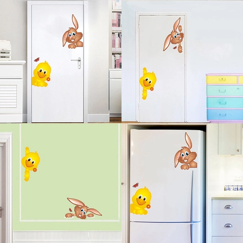 Adesivi Murali Animali Cartoni Animati Coniglio Anatra Farfalla Impermeabile PVC Decalcomanie Per Camera Bambini Soggiorno Casa