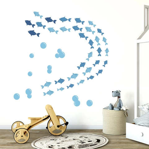 Blue Little Fish Bubbles Wall Sticker PVC Removable Waterproof Wall Decal For Kids Room Bedroom Living Room Home Nursery Decor