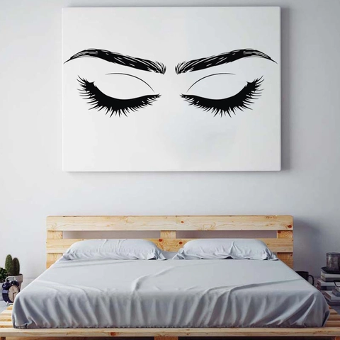 Adesivo da Parete Minimalista Ciglia Occhi PVC Impermeabile Rimovibile Linea Nera Arte Murale per Camera da Letto Decorazione