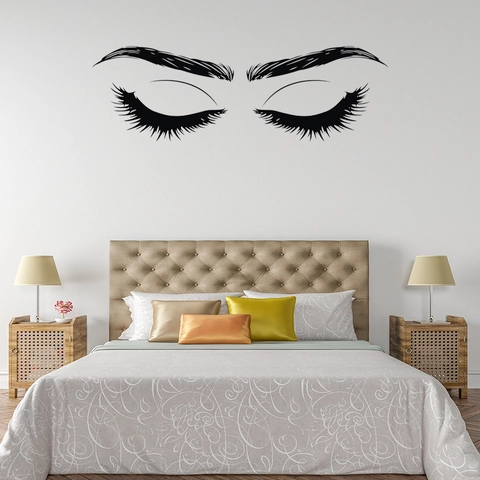 Adesivo da Parete Minimalista Ciglia Occhi PVC Impermeabile Rimovibile Linea Nera Arte Murale per Camera da Letto Decorazione