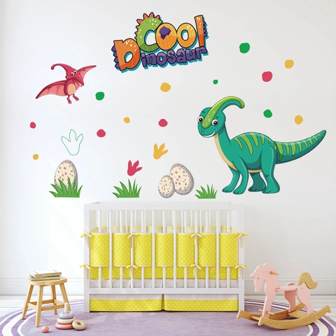 Pegatinas de Pared de Huellas de Dinosaurio para Habitación de Niños Decoración PVC Impermeable Animales Huevos para Salón