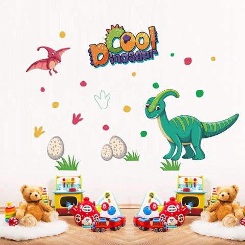 Pegatinas de Pared de Huellas de Dinosaurio para Habitación de Niños Decoración PVC Impermeable Animales Huevos para Salón