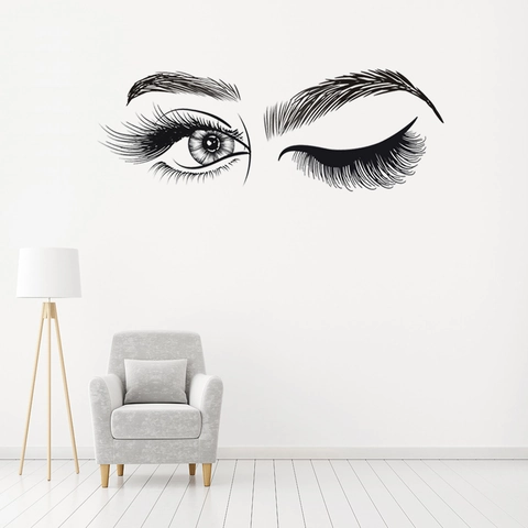 Vinilo de Pared Artístico Pestañas Ojo Moderno Minimalista Arte de Línea Negra PVC Impermeable Calcomanía Removible Dormitorio
