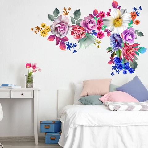 Adesivo Murale Floreale Peonia Rosa Vite Foglie Verdi Adesivo Da Parete Impermeabile In PVC Per Soggiorno Camera Da Letto