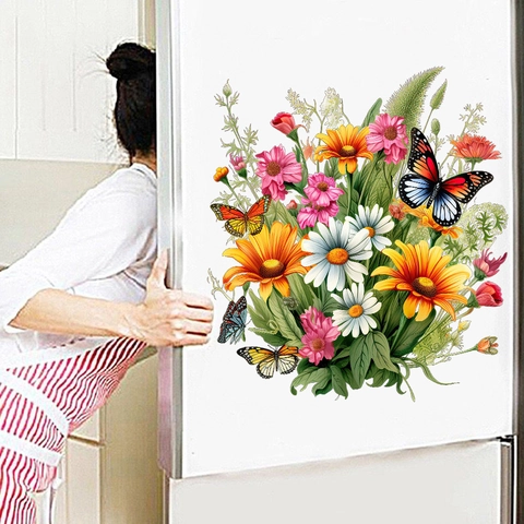 Adesivo da Parete Impermeabile in PVC con Fiori e Farfalle Decalcomania Autoadesiva per Bagno Toilette Frigorifero Decorazione