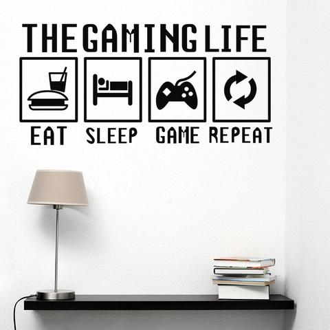 Gaming Life Eat Sleep Game Repeat Wandtattoo Wasserdicht PVC Aufkleber Für Schlafzimmer Gamer Room Arbeitszimmer Deko