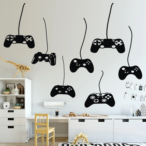Game Controller Wandtattoo Für Gamer Zimmer Deko Wasserdicht PVC Schwarz Gaming Wandaufkleber Für Jungen Schlafzimmer Spielzimmer