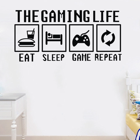 Gaming Life Eat Sleep Game Repeat Wandtattoo Wasserdicht PVC Aufkleber Für Schlafzimmer Gamer Room Arbeitszimmer Deko