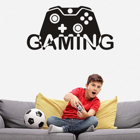 Sticker Mural Manette de Jeu PVC Amovible Décoration Salle de Jeux Silhouette Noire Moderne Autocollant Mural pour Chambre d'Enfant