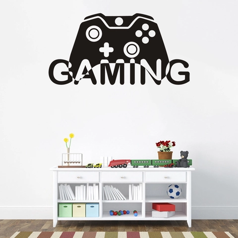 Sticker Mural Manette de Jeu PVC Amovible Décoration Salle de Jeux Silhouette Noire Moderne Autocollant Mural pour Chambre d'Enfant
