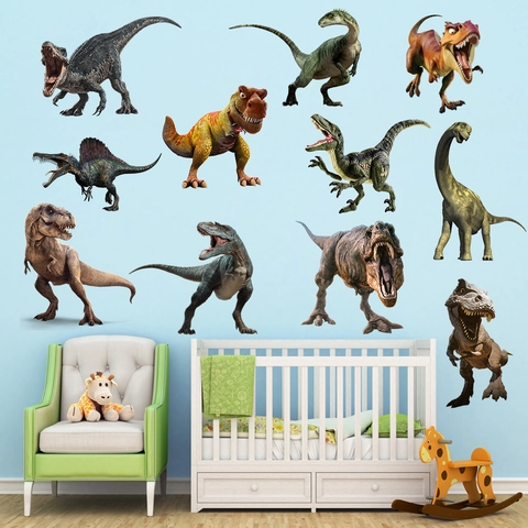 Vinilos de Pared de Dinosaurios Realistas de PVC Impermeables para Habitación Niños Dormitorio de Niños Decoración Mural