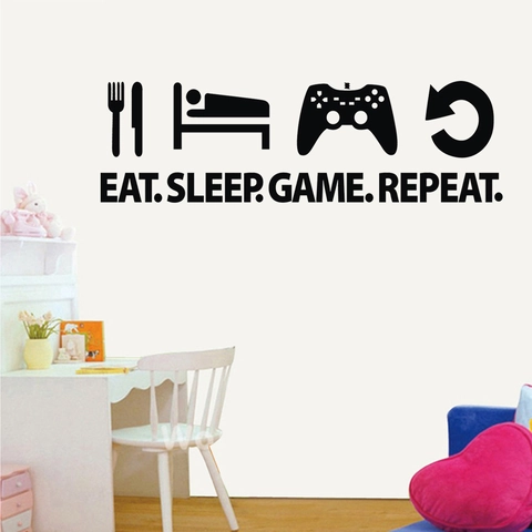 Eat Sleep Game Repeat Wandaufkleber Für Spielzimmer Deko Gamepad Icons Wasserdicht PVC Wandtattoo Für Schlafzimmer Kinder