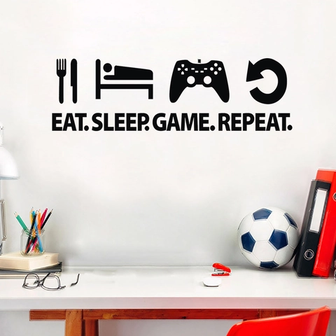 Eat Sleep Game Repeat Wandaufkleber Für Spielzimmer Deko Gamepad Icons Wasserdicht PVC Wandtattoo Für Schlafzimmer Kinder