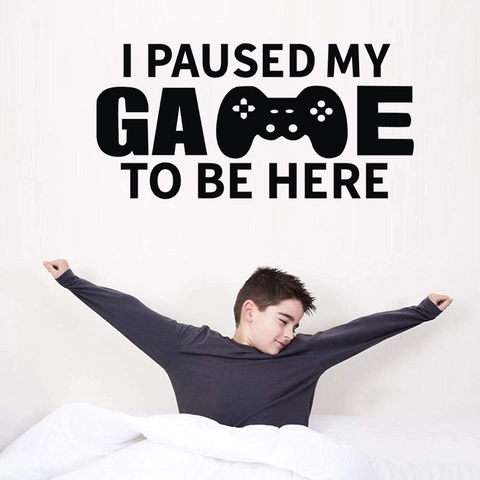 I Paused My Game To Be Here Wall Sticker PVC Waterproof Gaming Controller Decal For Boys Bedroom Game Room Decor