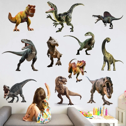Vinilos de Pared de Dinosaurios Realistas de PVC Impermeables para Habitación Niños Dormitorio de Niños Decoración Mural