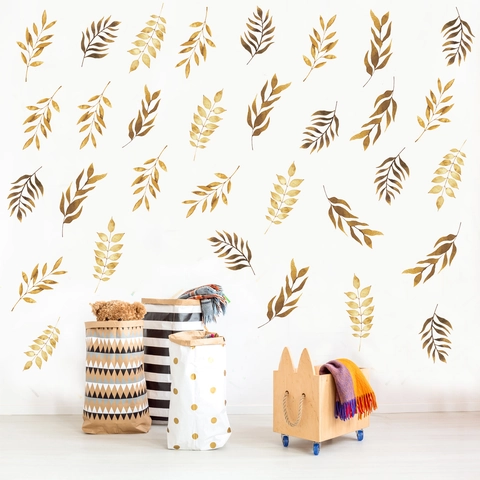 Nordic Watercolor Gold Leaf Wall Sticker Waterproof PVC Home Decor For Living Room Bedroom Minimalist Botanical Decal