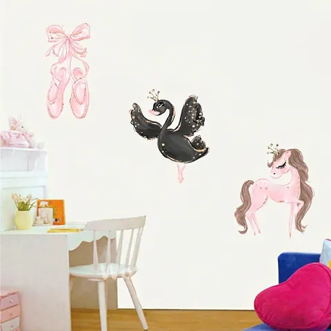Cartoon Swan Unicorn Ballet Shoes PVC Wall Stickers For Kids Nursery Room Decoration Waterproof DIY Removable Wall Art Decals