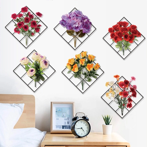Modern Minimalist Floral Grid Wall Sticker Removable PVC Decal For Living Room Bedroom Kitchen Dining Room Home Decor
