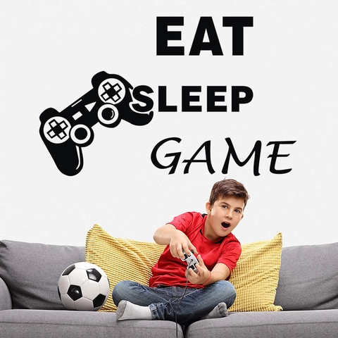 Adesivo da Parete Gaming Eat Sleep Controller Adesivi Murali per Stanza dei Giochi Camera da Letto Vinile Impermeabile Fai Da Te