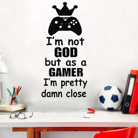 Gamer Gaming Controller Crown Quote Wall Decal I'm Not God Just A Gamer Waterproof PVC Wall Sticker For Bedroom Decor