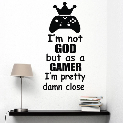 Gamer Gaming Controller Crown Quote Wall Decal I'm Not God Just A Gamer Waterproof PVC Wall Sticker For Bedroom Decor